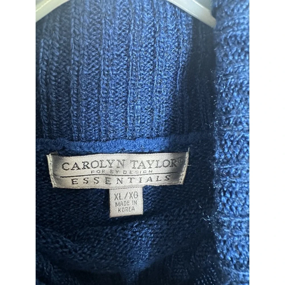 Vintage Carolyn Taylor Sweater XL Fair Isle Blue White Long Sleeve Turtleneck